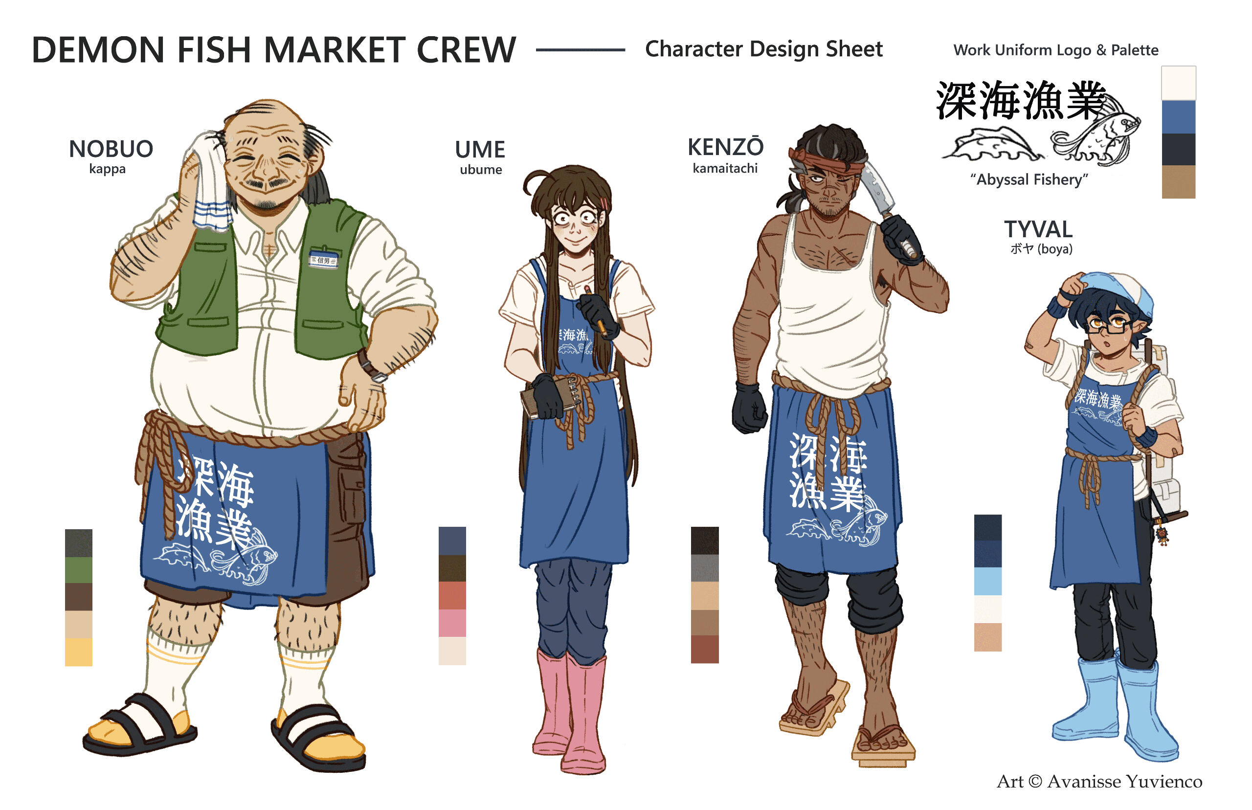 Character Lineup: Onibi Fish Market Workers
